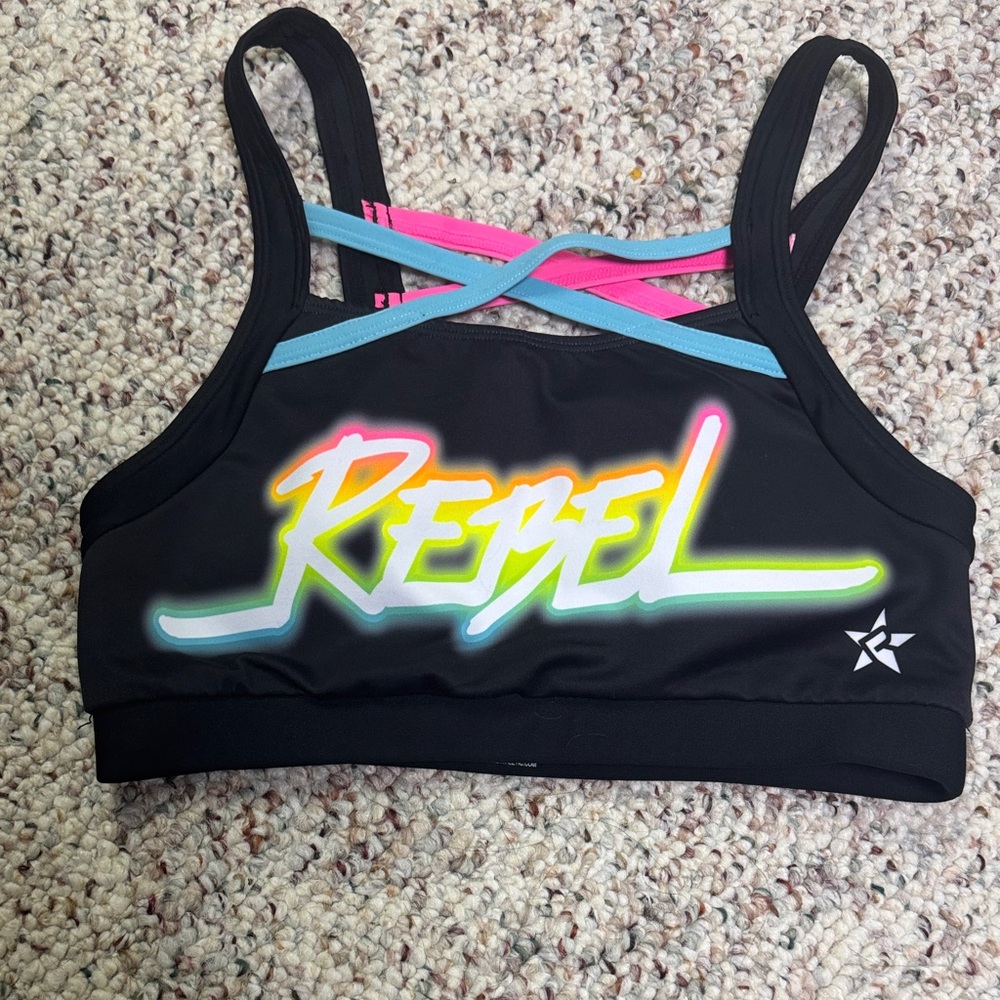 Black Sports Bra with Neon Rebel Logo